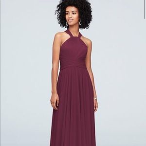 High-Neck Mesh Bridesmaid Dress -wine color